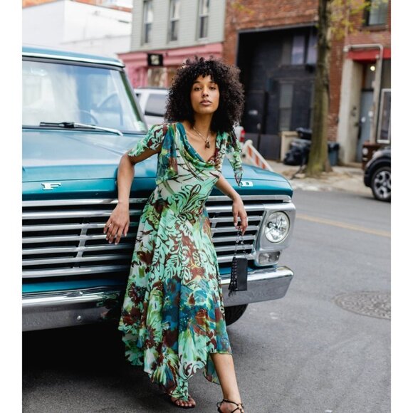 Robbie Bee Vintage Y2K 90’s Teal Paisley Fit & Flare Flowy Dress Size 16 - Picture 12 of 13